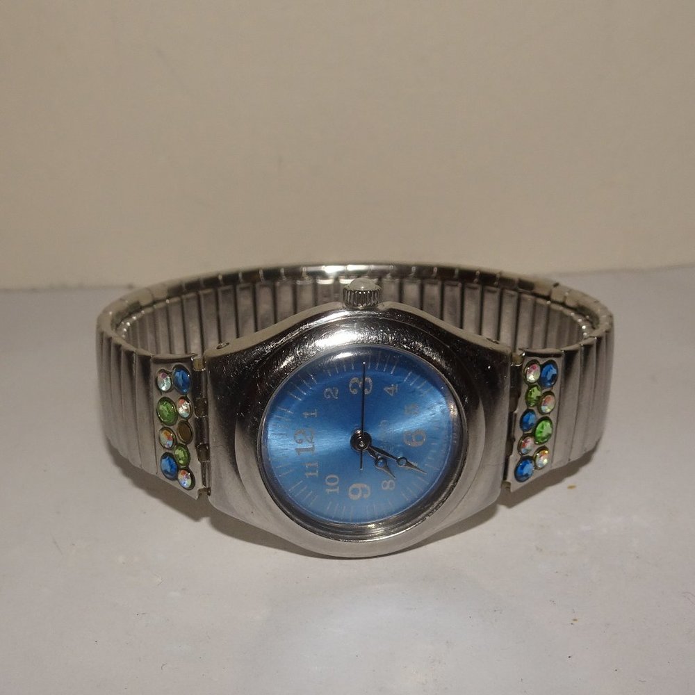 Swatch Silver Tone Irony Stretch Wrist Band Watch Gem